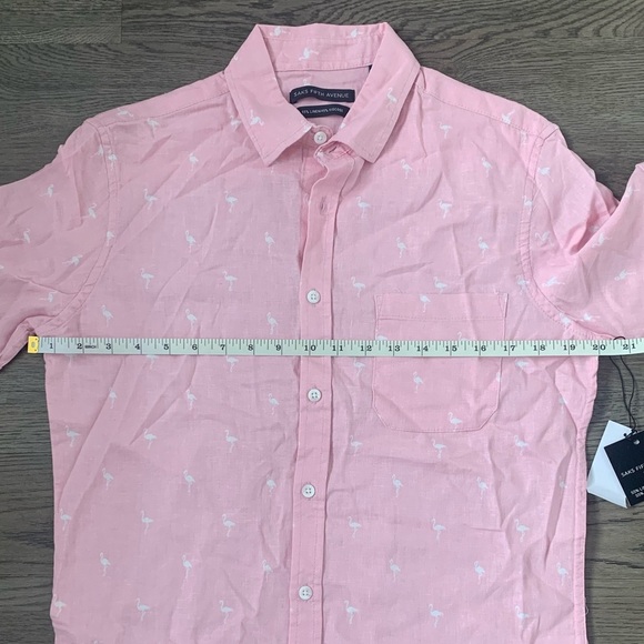 Saks‎ Fifth Avenue Linen Blend Flamingo Print Button Down Shirt - Size S - NWT - Picture 5 of 9
